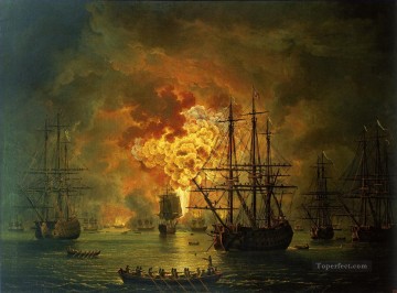 海戦 Painting - Hackert Die Zerstorung der turkischen Flotte in der Schlacht von Tschesme 1771 海戦